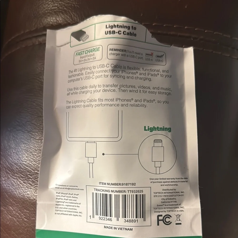 Black USB-C to Lightning Cable for Apple Devices